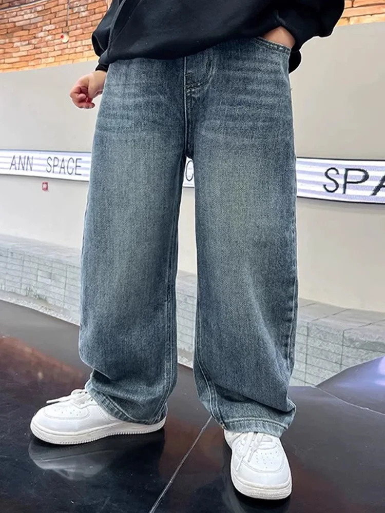 Trendy HighQuality Boys Jeans Soft Loose Straight Leg Wide Casual Versatile Childrens Pants 260311