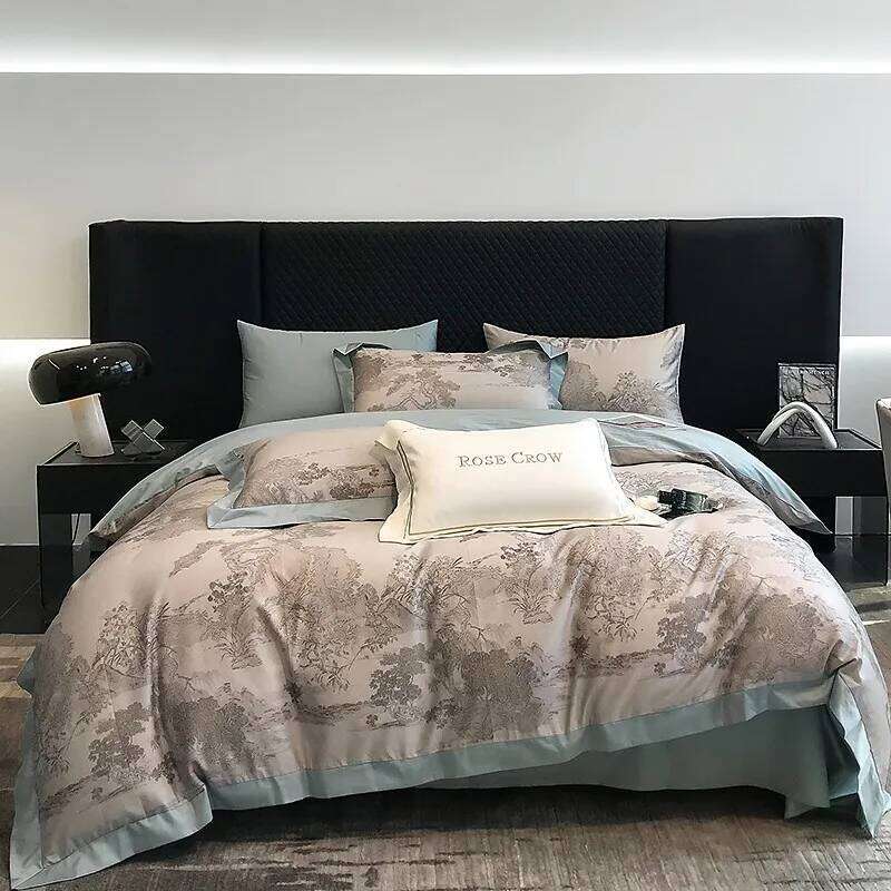 1000TC Egyptian Cotton Duvet Cover Flat/Fitted sheet Pillowcases Soft Grey Jungle printed Bedding set Double Queen King 4Pcs H260312