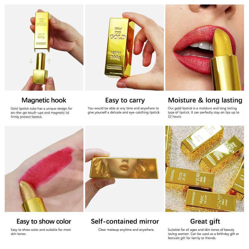 6pcs Matt Lipstick Set Gold Brick Matte Red Pink Waterproof Long Lasting Lip Tint Girl Lipsticks for Girls Woman Pack W260311