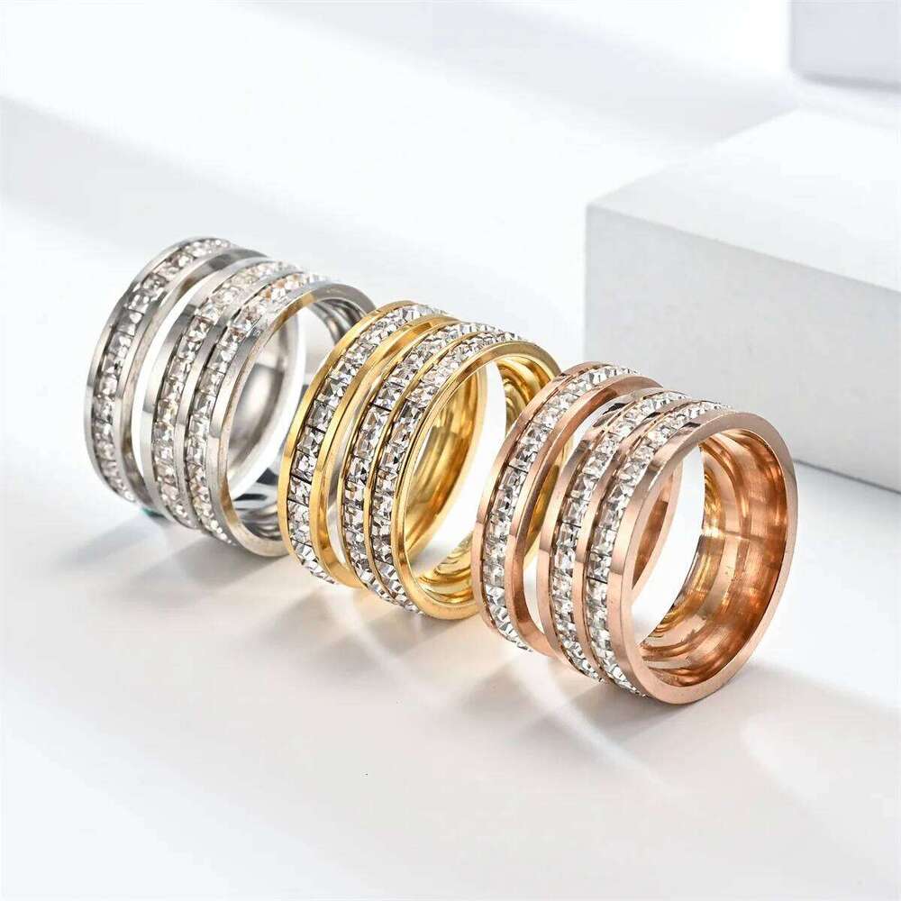 Hip Hop Iced Out Crystal CZ Bling Woman Fashion Stainless Steel Rings For Men Women Wedding Engagement Jewelry Wholesale W260311