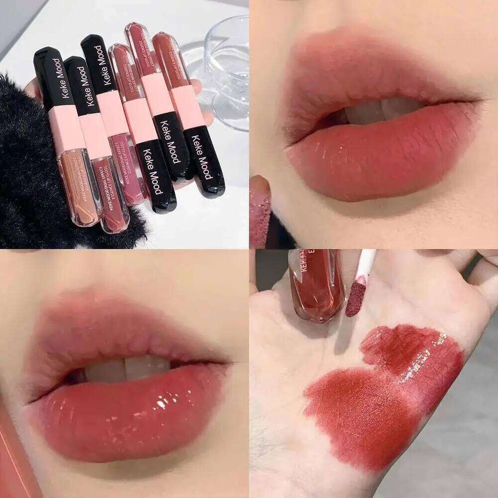 KeKeMood Double-Head Gloss Glaze - Velvet Matte & Mirror Water Light, Long-Lasting Waterproof Non-Stick Cup Lip Makeup W260311