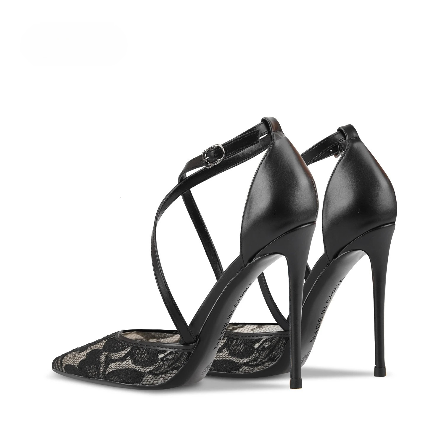 Womens Black Lace High Heel Sandals Pointed Toe Shallow Versatile Chic Sexy Office Wear Single Shoes 260306