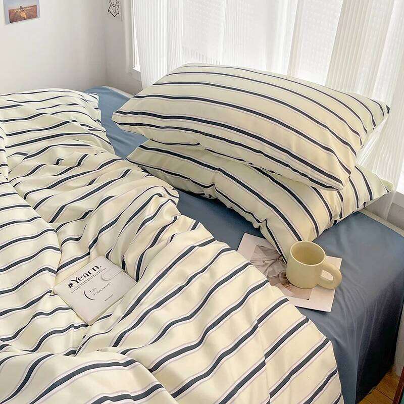 Striped Bedding Queen Korean Style Sheet King Size Duvet Cover Set with Bedsheet Soft Beddings and Bed Sets H260312