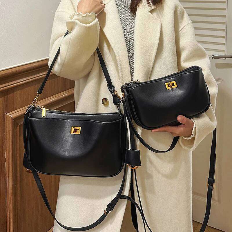 Luxury Rodeo Shoulder Cowhide Leather Brand Black Handbags For Women Fashion Gold Silver Buckle Design Underarm Bags TIANOUDAISHU