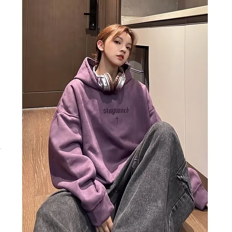 Men's Suede Letter Print Hoodie Autumn And High Street Designer Hoodie Vibe Trendy Brand Stylish And Loose-fitting Heavy-duty Clothing