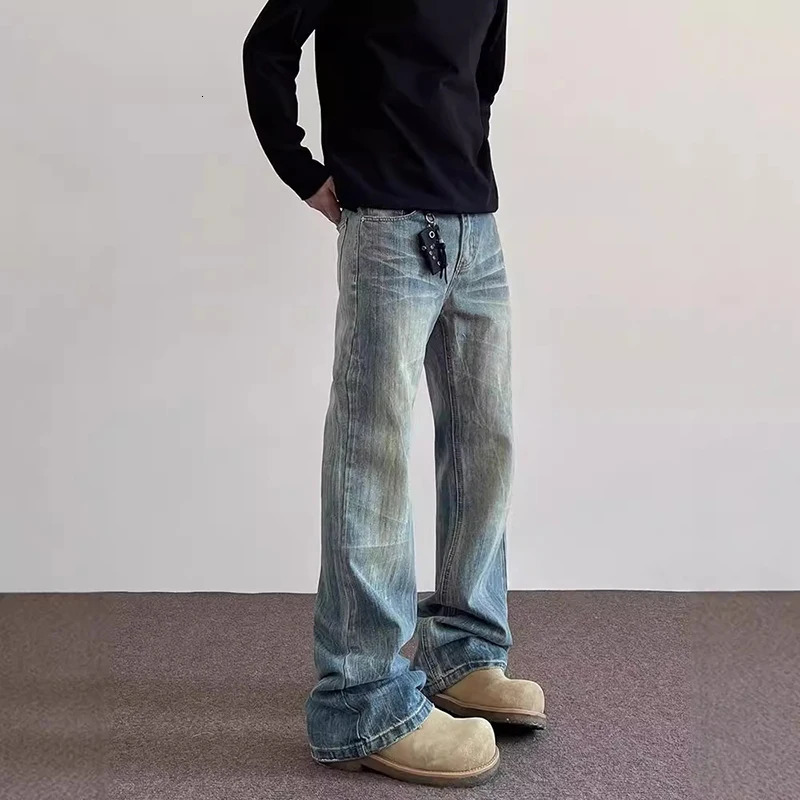 Hiphop Bootcut Jeans Mens Straight Wide-leg Pants High Street Lightning Ripple Jeans Four Seasons Classic High Quality Pants 260310