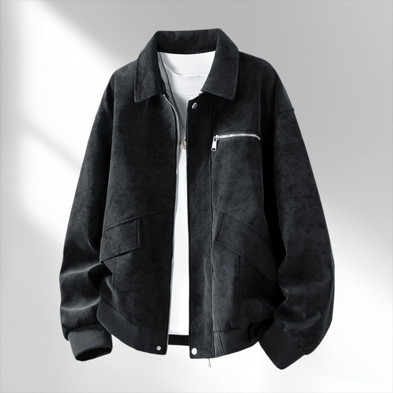 Cross-border American-style jackets for men women, turn-down collar, warm, Hong Kong-style leather jacket, autumn and winter casual retro jacket