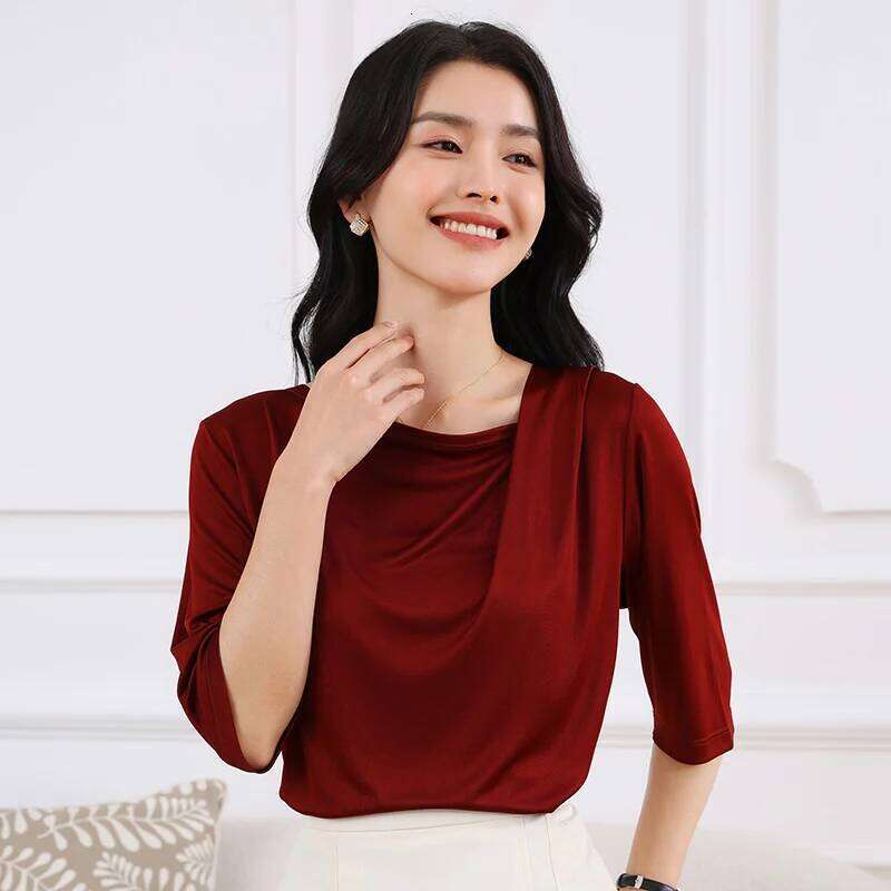 2026 Summer New T-Shirt Knitted Short Sleeve High End Acetate Fiber White Fashion Women's Top MAKOUFEI