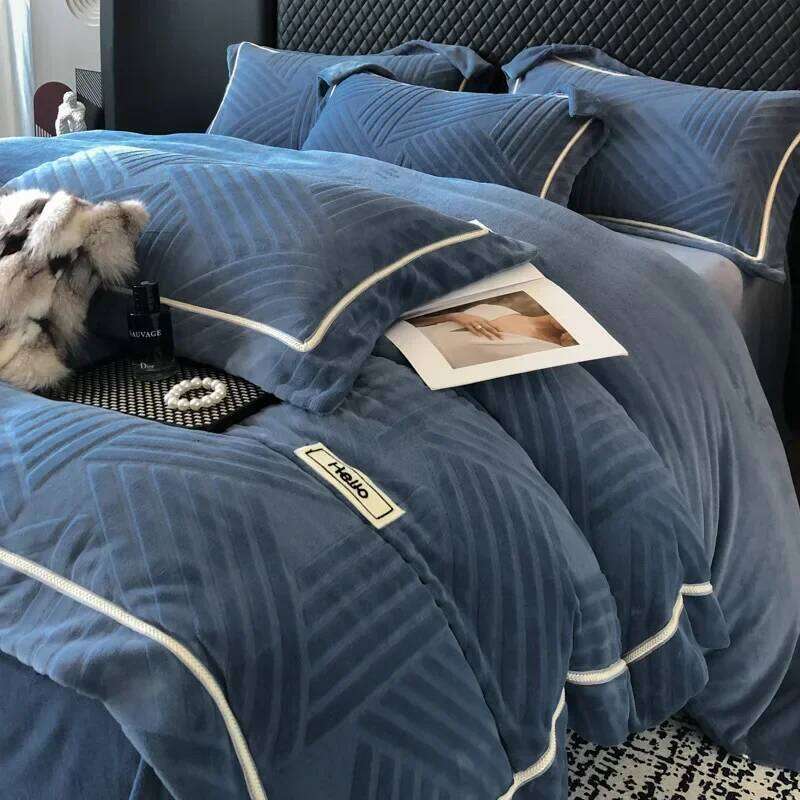 Light winter thickened rabbit four-piece set, high-grade milk fleece warm bedding simple kit series H260312