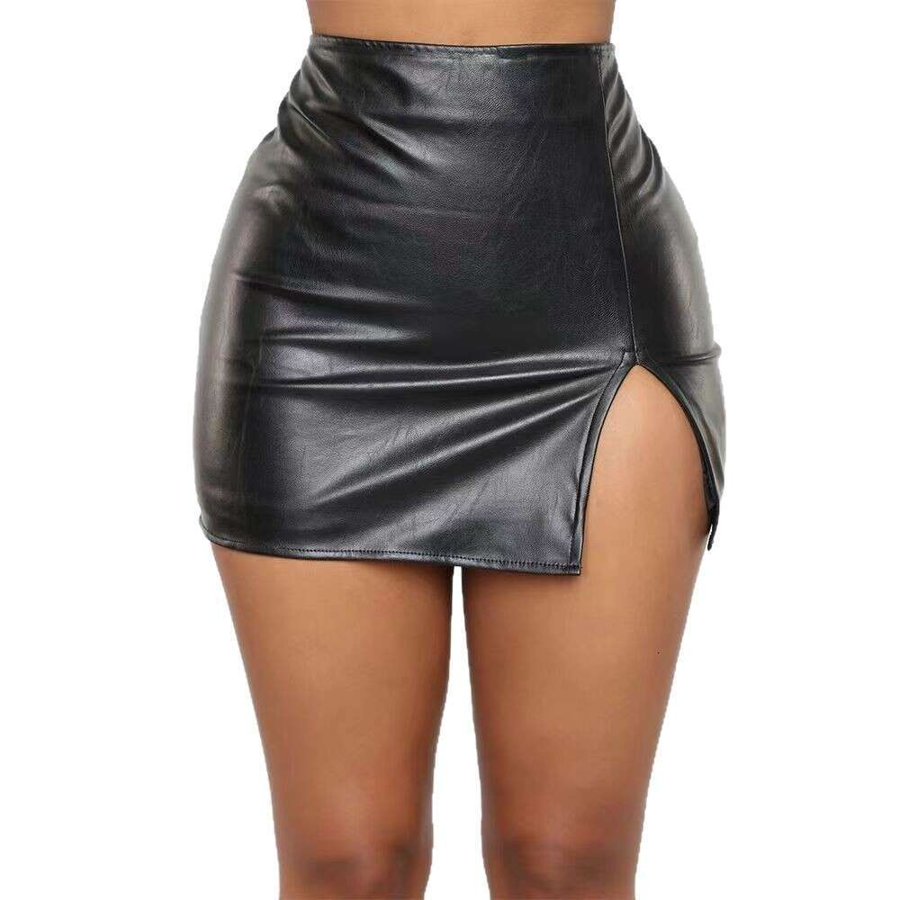 Cross-Border European and American Hot-Selling Sexy Hot Girl PU Leather Waist-Cinching Short Women's Bodycon Slit Half Skirt Factory Wholesale