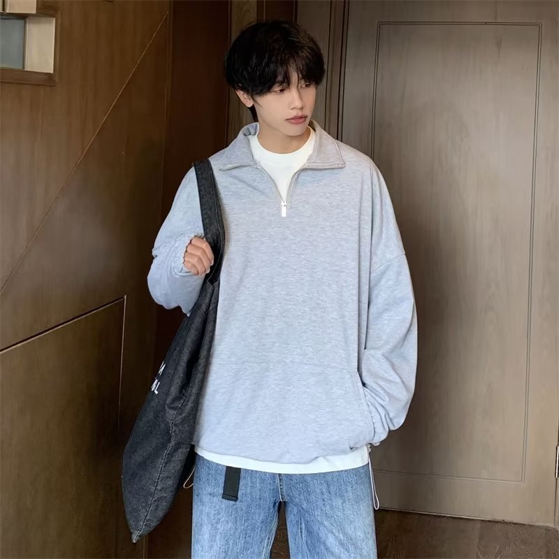 Spring Style Trendy Ins Half-high Collar Zip-up Sweatshirt For Men Casual Loose Pullover Jacket Designer Hoodie With Logo
