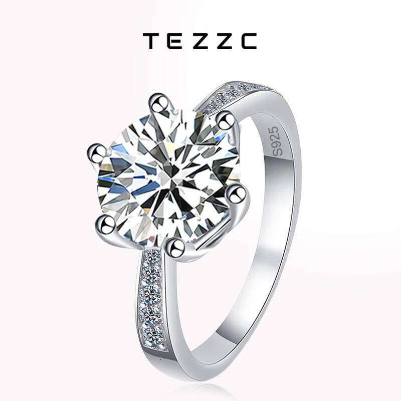 Tezzc 0.5ct 1ct 2ct Moissanite Engagement Ring For Women S925 Sterling Silver diamond Rings Wholesale Jewelry with Certificate H260312