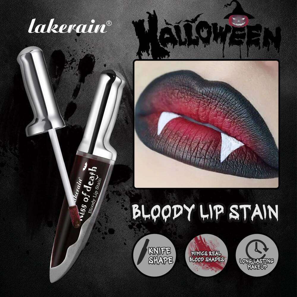 Lakerain Fake Bloody Stain Gel-like Waterproof Spill-proof Long Lasting Matte Tinting Halloween Party Lip Cosmetics W260311