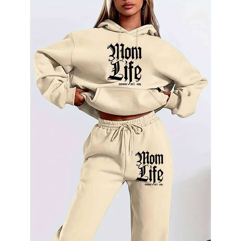 Women's autumn and winter hoodie+sweatpants set, street casual letter printed fashion, plus plush warm clothing C260312
