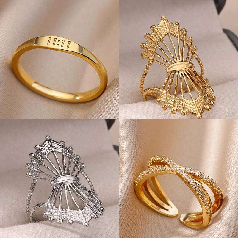 Lucky 11:11 Angel Number Rings for Women Stainless Steel Finger Ring Vintage Wedding Aesthetic Jewerly Gift anillos mujer H260312