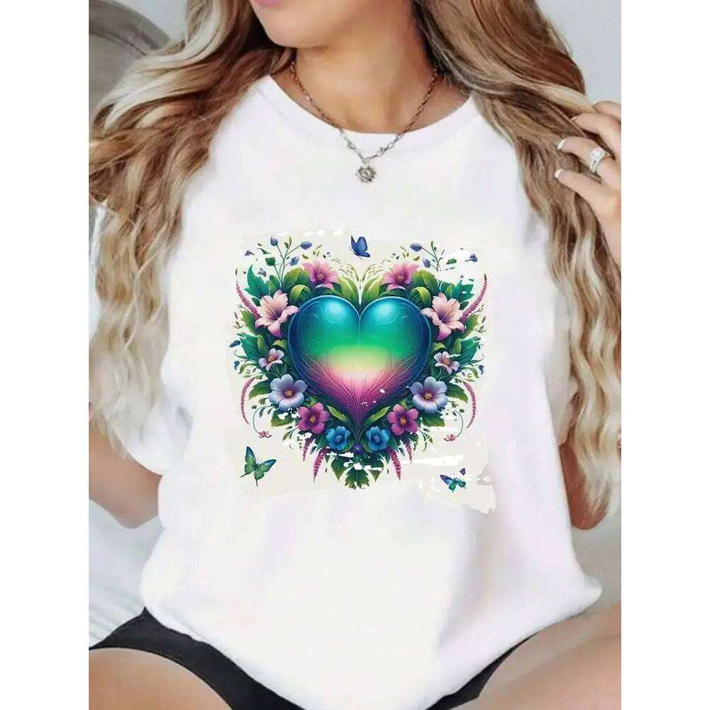 Love Heart Trend Style Short Sleeve Tees Popular Casual Women Graphic T Clothing Fashion Clothes Print O-neck T-shirts Z260312