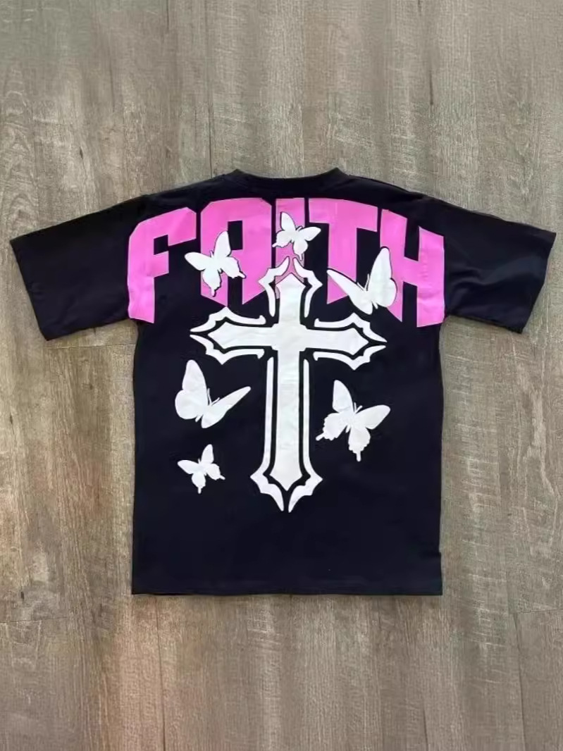 Men's Cotton Y2K T-Shirt Hip Hop Streetwear Vintage Cross Graphic Print Oversized Crew Neck Short Sleeve