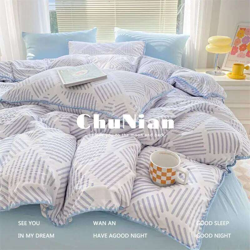 Ins Nordic Simple Style Double-layer Yarn Shell Embroidery Bedding Four-piece Set 1.5 Quilt Cover Bed Sheet H260312