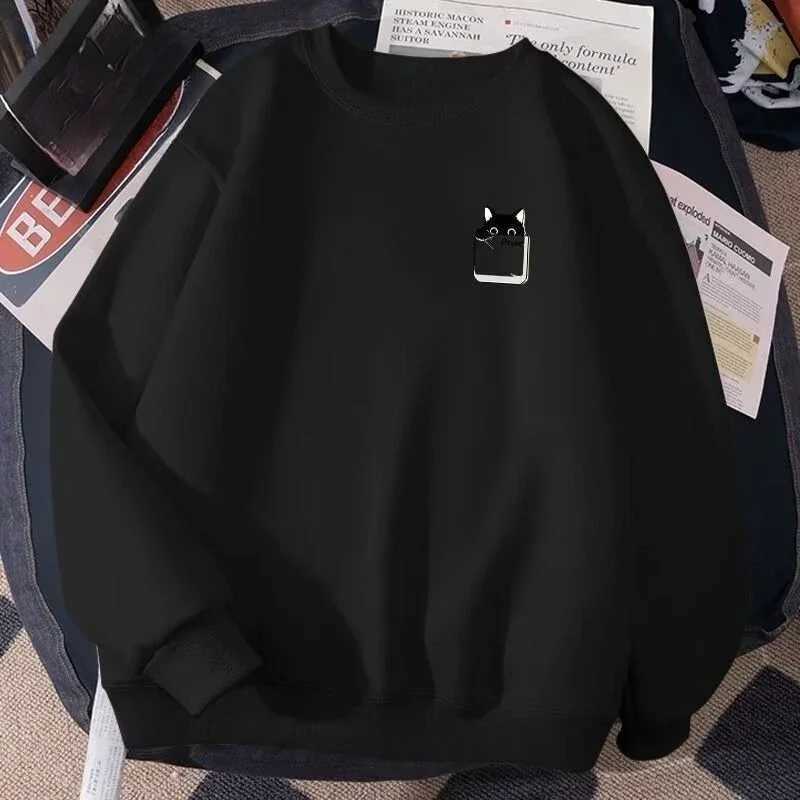 Small Black Cat Paper Box Printed M-8XL Male Too Tough Fashion Long Sleeves Couple Clothes M260312