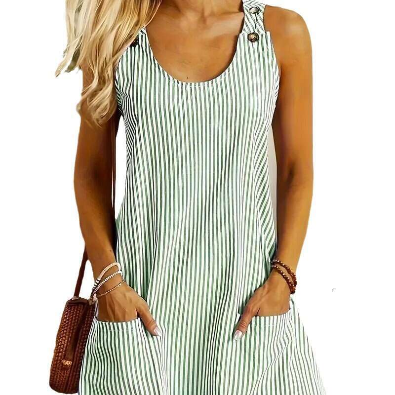 European and American style coat, new independent station product, round neck, pocketed, striped, buttoned, casual short dress