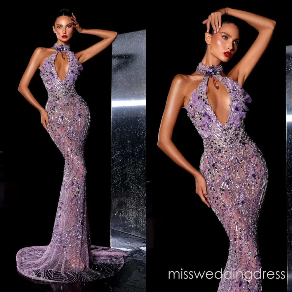 Gorgeous Evening Dresses Crystal Prom Dress Rhinestone Beading Sleeveless Slim Illusion Appliques Mermaid Party Gowns Vestidos De Noche Plus Size