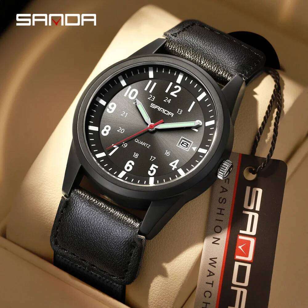 Men's Outdoor Sports Quartz Watch with Nylon Strap Lightweight Design Sunray Dial Calendar & 50M Waterproof Casual Wristwatch