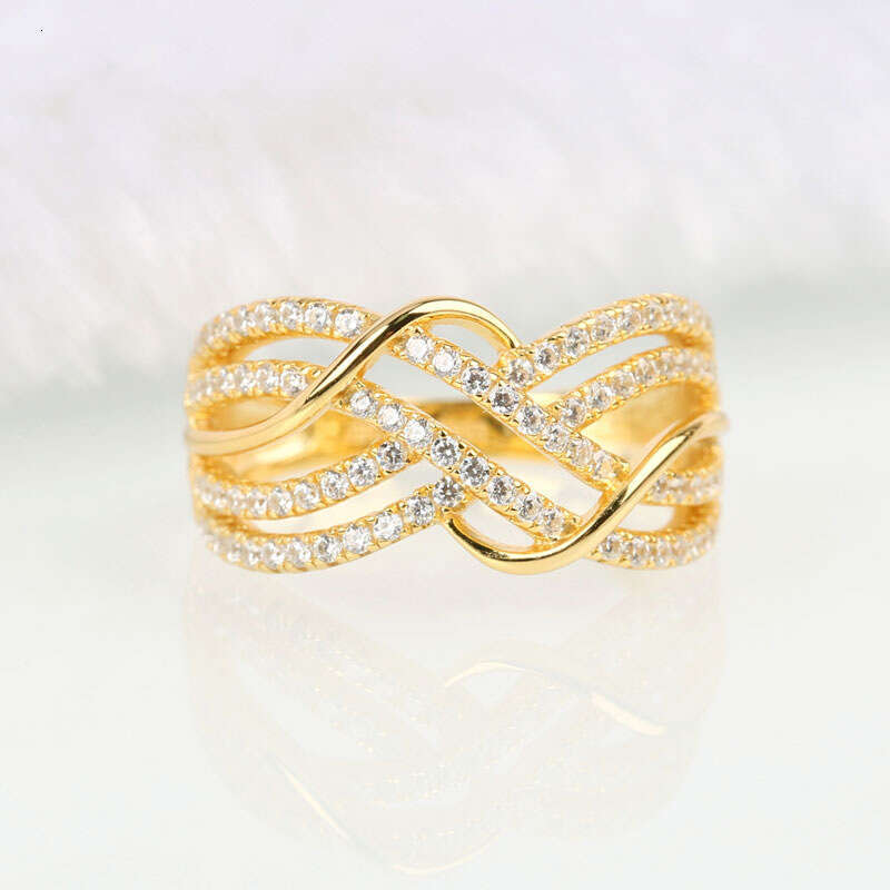 Fashion Band Rings for Women Light Luxury Wave Multi-layer Line Gold Diamond Rings Unique Exaggerated Hollow Ring