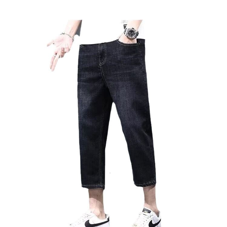 Trendy Black Pants Mid-length Designer Pants Pants Trendy Brand Men's Versatile Cropped Pants Summer Thin Loose Straight Denim Shorts