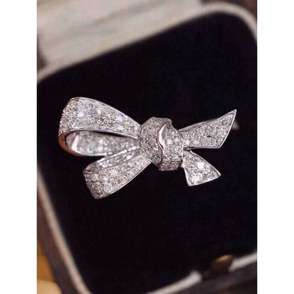 S925 Sterling Silver Women's White Zirconia Bow Ring for Women Daily Wear Holiday Party Gifts H260312
