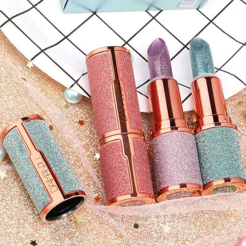 Glitter Matte Waterproof Long Lasting Temperature Change Diamonds Lipstick Non Stick Red Pink Lip Tint Makeup Cosmetic W260311