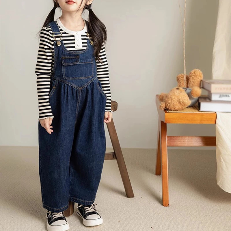 Boys and Girls Pants Denim Strap Jumpsuit Autumn Personalized Pocket Childrens Jumpsuits Kids Clothing 260311