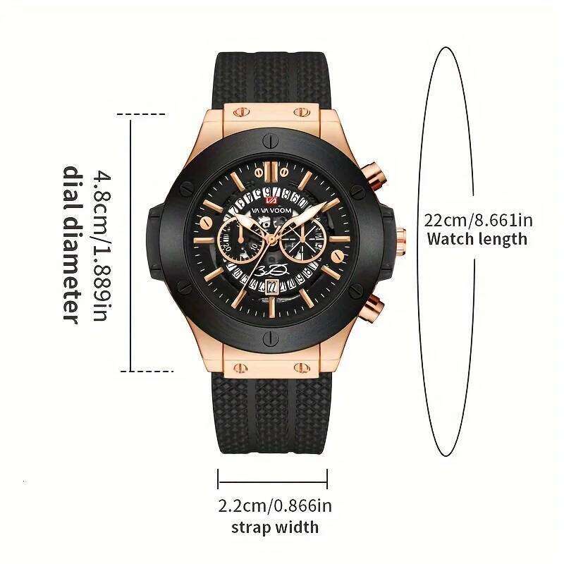 VA VOOM Brand Men Black Silicone Style 48mm Large Dial Classic Racing Series Quartz Movement Casual Sports Watch