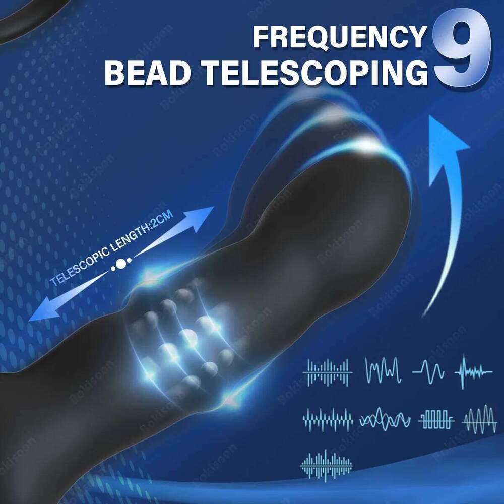 9 Wiggling Vibrating Prostate Massager Vibrator with Penis Ring Beads Telescopic Anal Butt Plug Male Sex Toys for Men Z260312