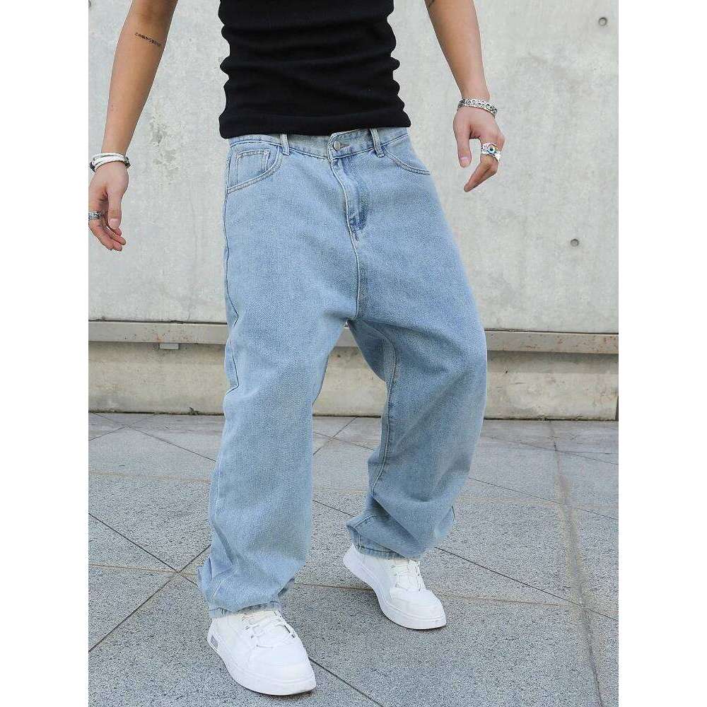 Spring Autumn Men Baggy Jeans Oversize Straight Loose Casual Denim Trousers Solid Color Streetwear Fashion Y2k Wide Leg Pants 26Y0312