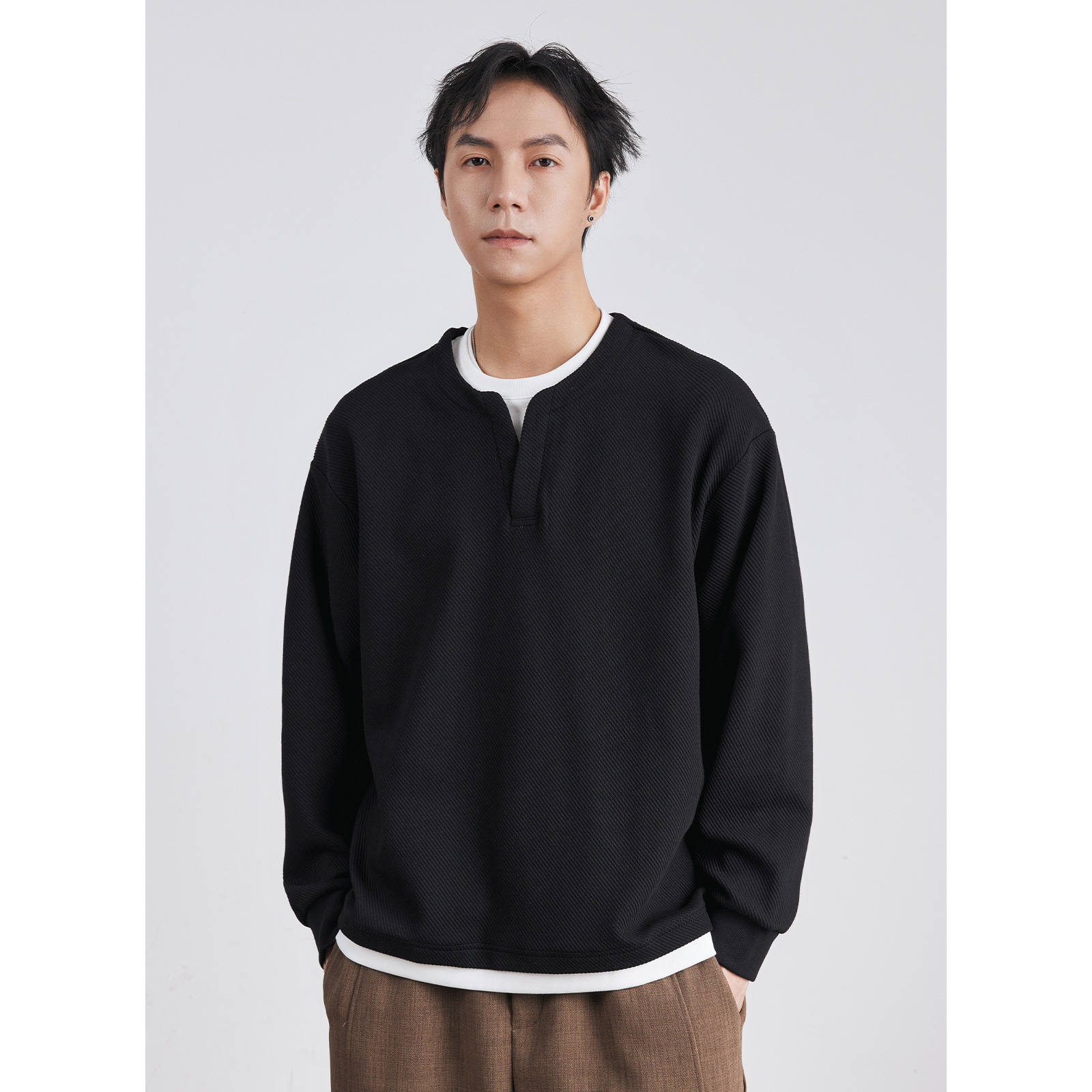 Style Heavy Texture Fake Two-piece Sweatshirt For Designer Hoodie Men Autumn And Winter Loose Trendy Pullover Casual Autumn Base Shirt