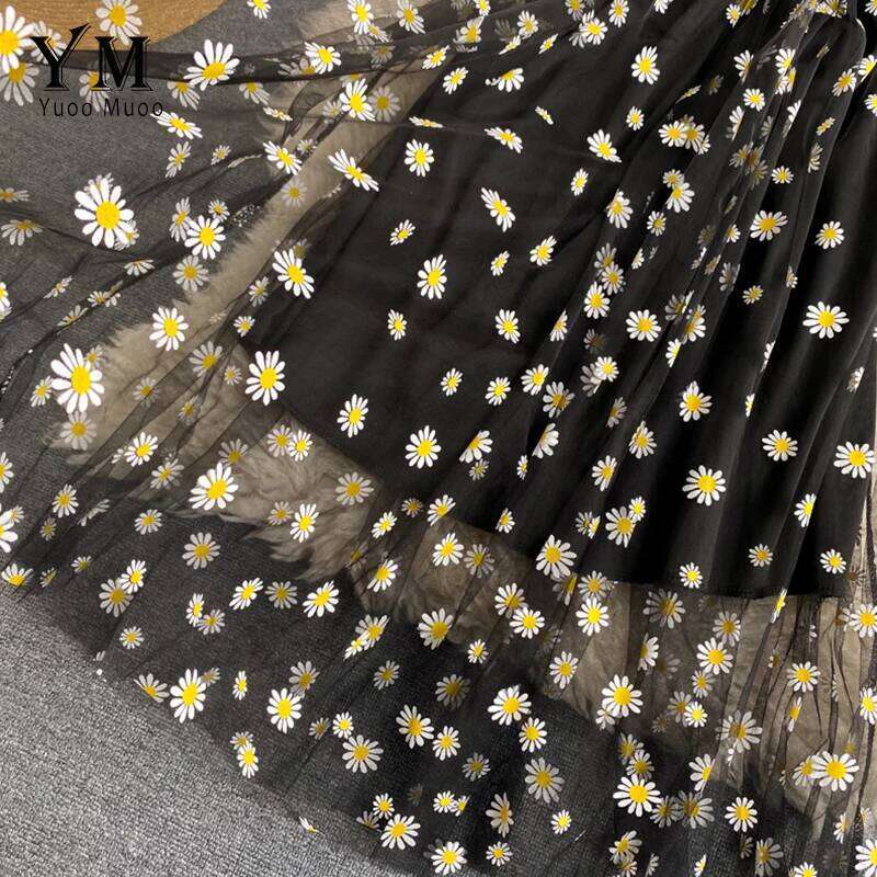 YuooMuoo Korean Fashion Daisy Flower Print Mesh Party Summer Two Layers Spaghetti Strap Vacation Midi Dress Beach Vestidos C260311