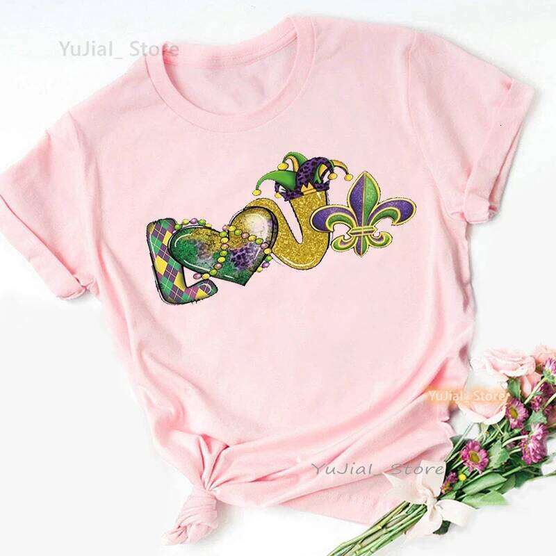 Cute Little Miss Mardi Gras Black Woman Print Pink T Shirt Girls Summer Fashion Short Sleeve Tshirt Female Love Leopard T-Shirt Z260312
