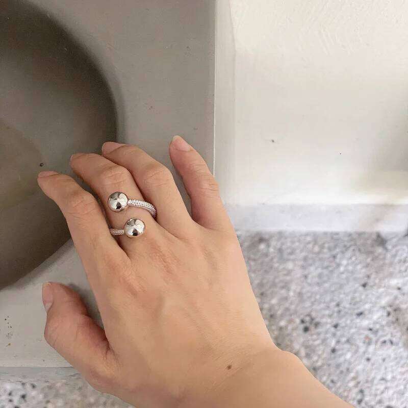 BF CLUB 925 Sterling Rings for Women Fashion Geometric Handmade Irregular Double Balls Ring Party Christmas Gift H260312