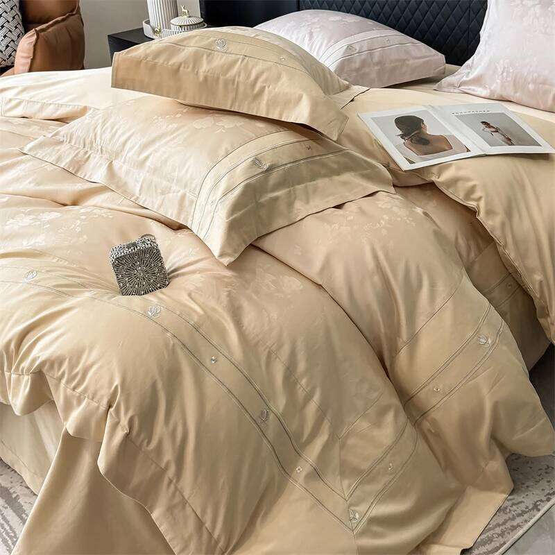 1000TC Egyptian Cotton Jacquard Flowers Embroidery Bedding Set Duvet Cover Flat/Fitted Bed Sheet Pillowcases 4Pcs H260312