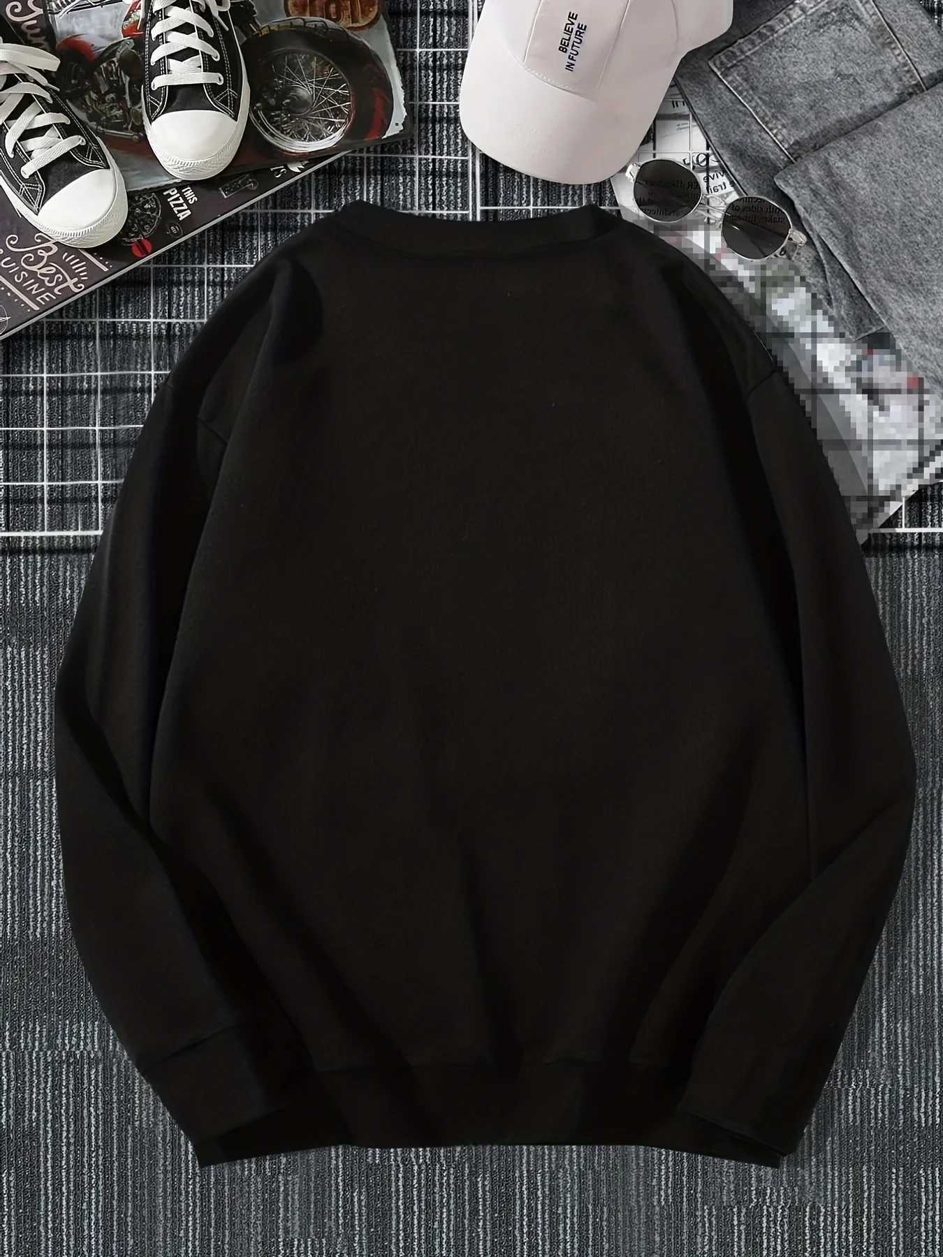 Mens autumn and winter fashionable casual loose M WAKE UP letter graphic printed long sleeved round neck sweatshirt M260312