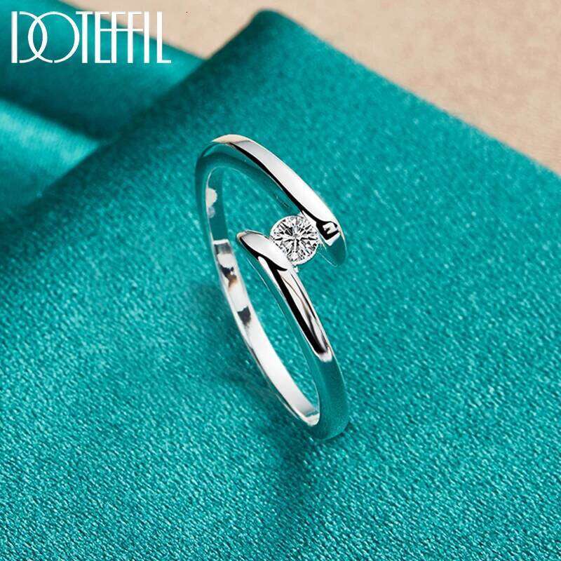 DOTEFFIL 925 Sterling Silver Simple AAAAA Zircon Ring For Woman Fashion Wedding Engagement Party Gift Charm Jewelry H260312