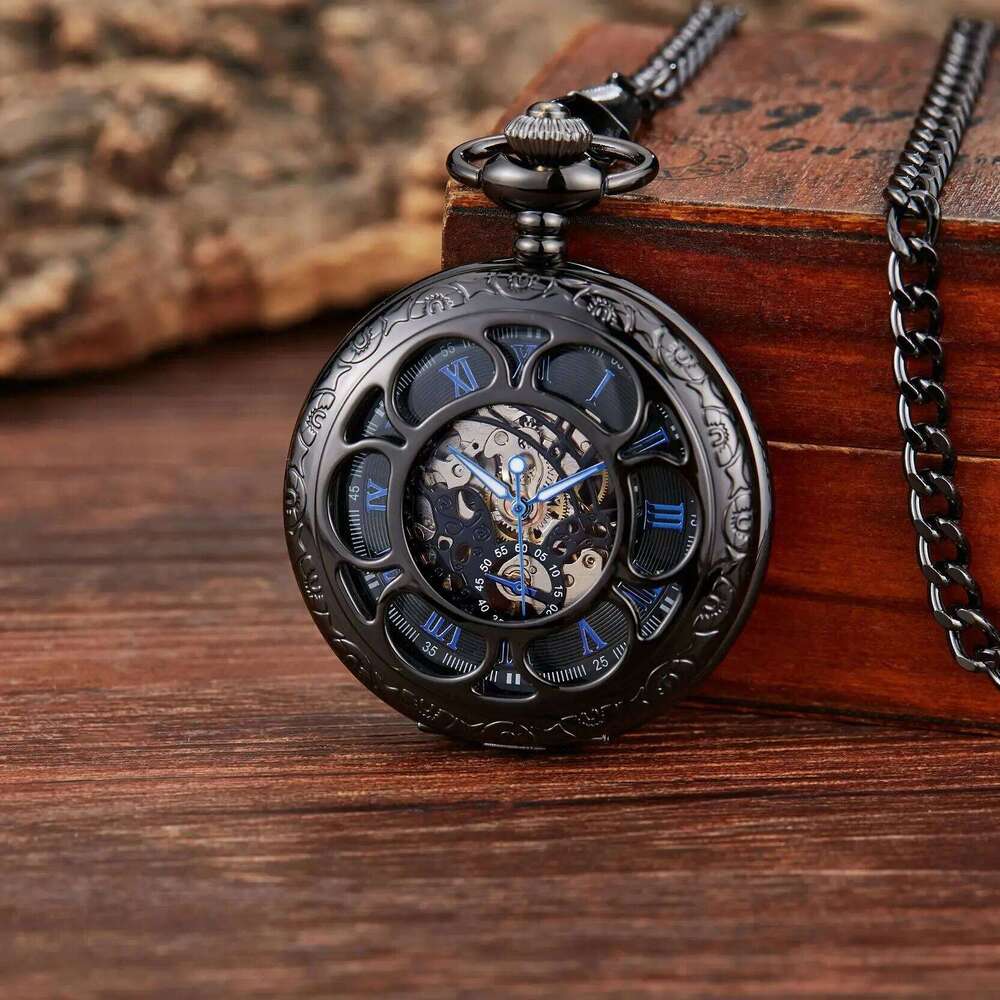 Retro classic luminous petals hollowed out flip cover manual winding men women mechanical pocket watch