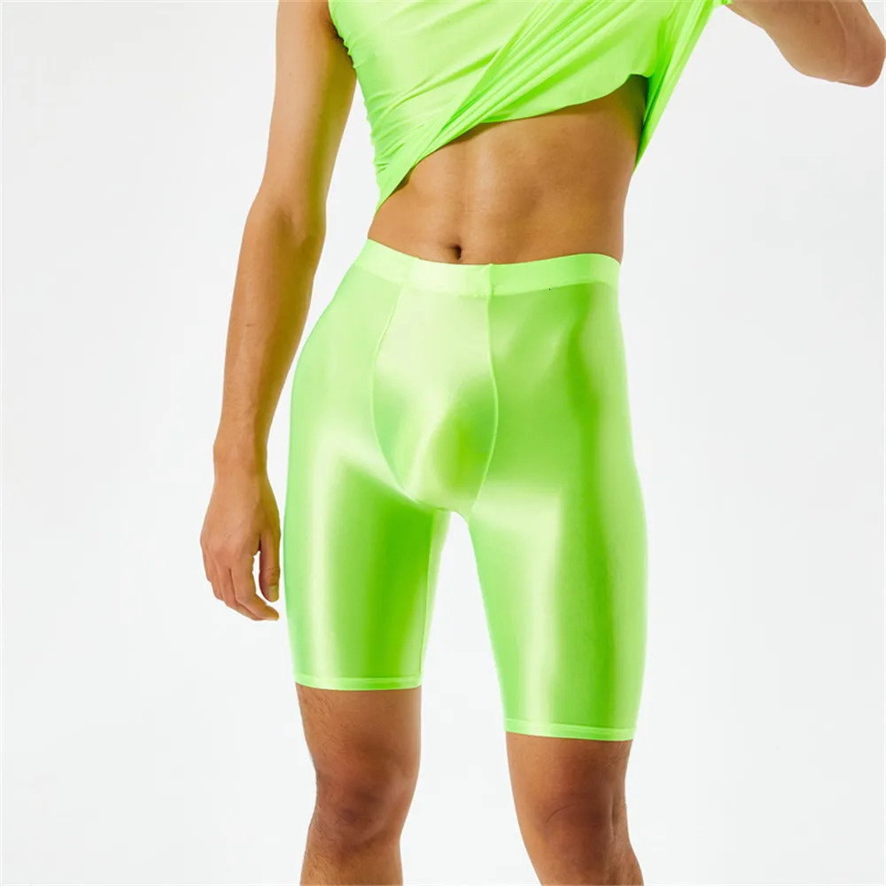 Men Oil Shiny Shorts gym Shapewear Ice Silk High Elastic Sexy Boxer Tight Shape U Pouch Sheath Man Smooth Candy Color 260228