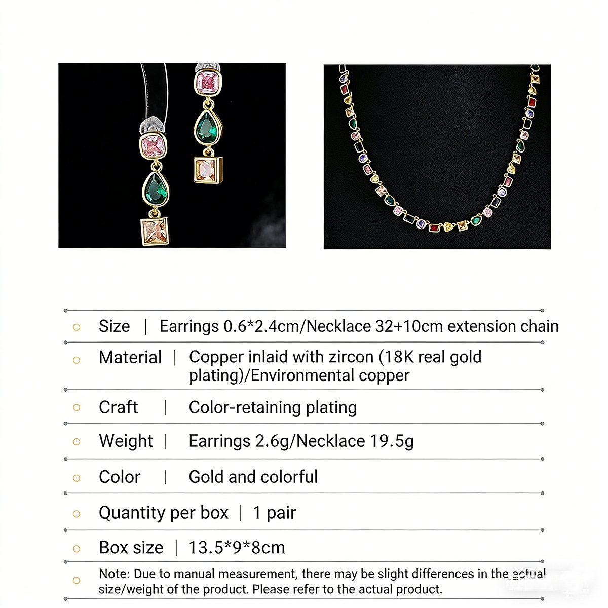 Designer Luxury Colorfuly Gemstones Earrings And Necklace For Women Ins Style Sparkly Cubic Zircon Irregular Geometric Cz Stones Wedding Hip Hop Jewel