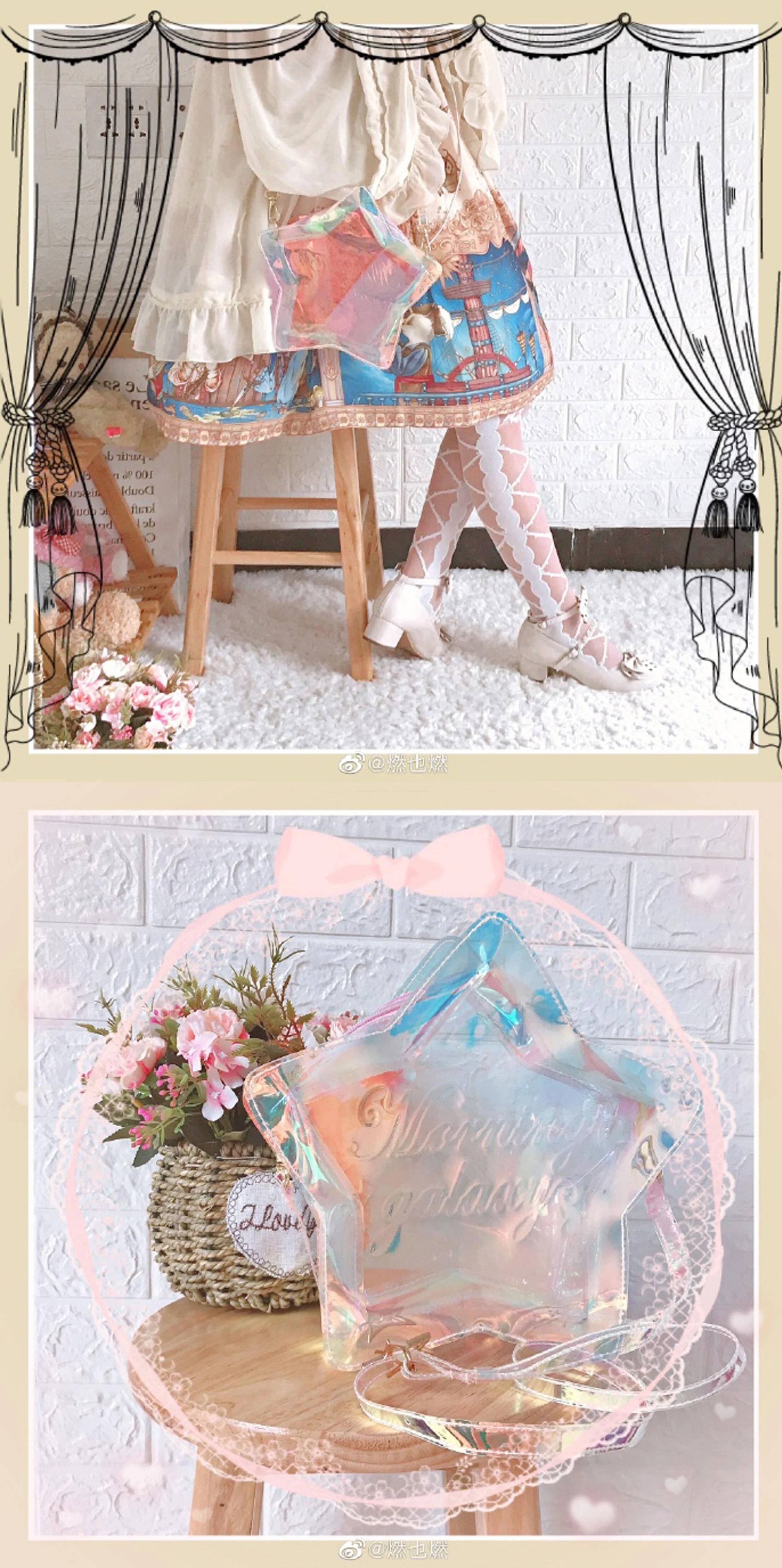 Kawaii Laser Moon Star Purses and Handbags for Girls Lolita Shoulder Cloud Shape Crossbody Clear Cosplay Bag New