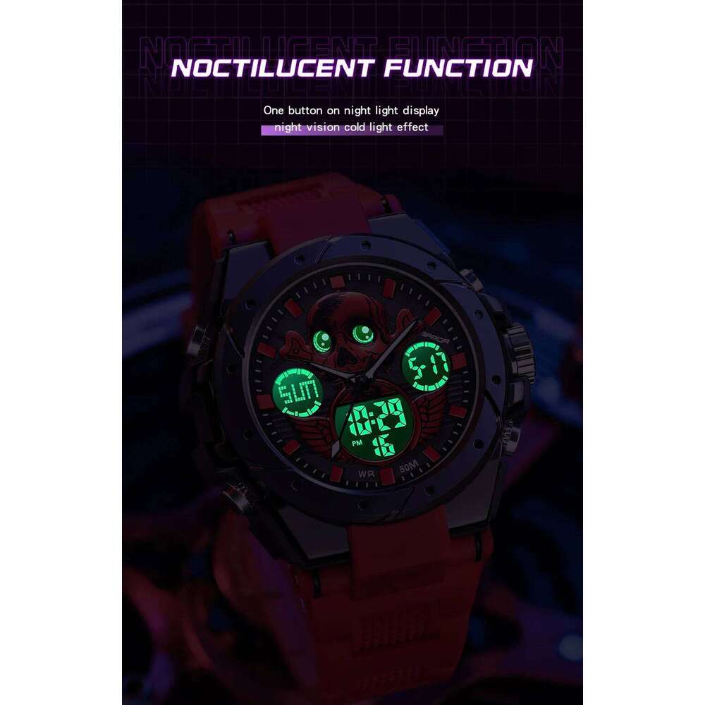 SANDA Top Brand 6087 Military Sports Dual Display Waterproof LED Men's Skull Electronic Watch
