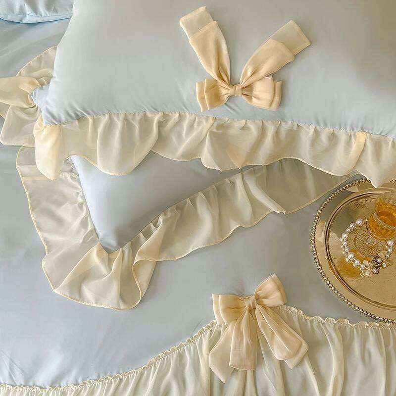 French Princess Style Bedding Sets Ruffle Lace Bow Quilt Romantic Wedding Bedclothes Decor Woman Girls Bedroom Duvet Cover H260312