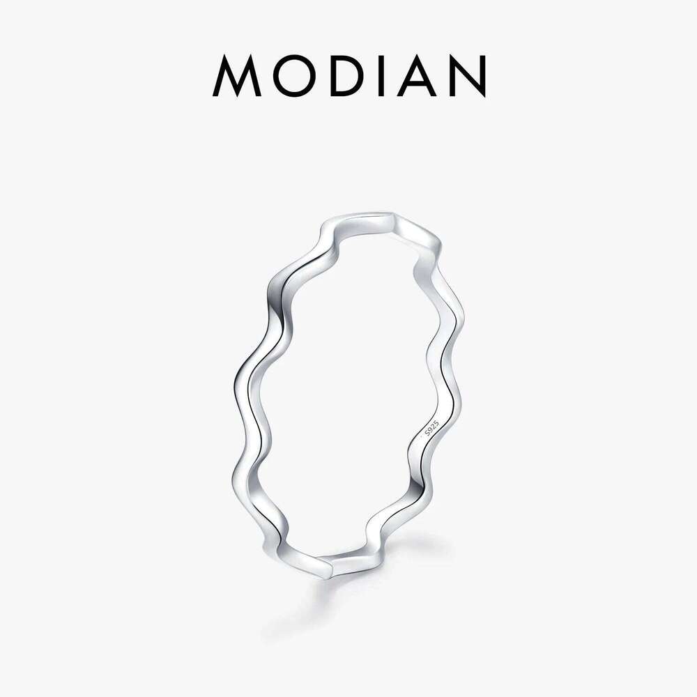 MODIAN 925 Sterling Silver Line Wave Trendy Thin Finger Ring Simple Stackable Exquisite Rings For Women Girl Party Jewelry Gifts H260312