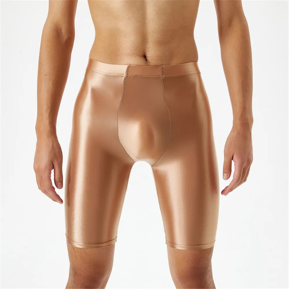 Men Oil Shiny Shorts gym Shapewear Ice Silk High Elastic Sexy Boxer Tight Shape U Pouch Sheath Man Smooth Candy Color 260228