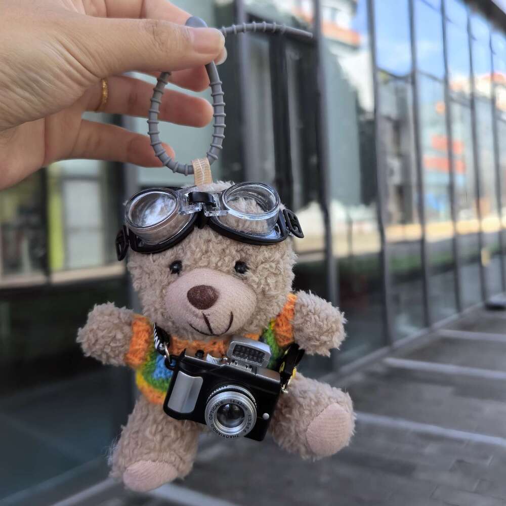 Bag pendant camera brown bear backpack plush toy keychain small car doll bag accessory